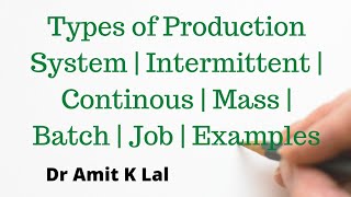 Types of Production System  Intermittent  Continous  Mass  Batch  Job  Examples [upl. by Pavkovic971]