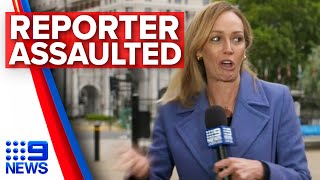 Australian reporter assaulted on live TV in London  Nine News Australia [upl. by Sirej]