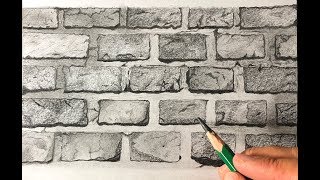 Drawing a realistic brick wall texture with graphite pencils Timelapse [upl. by Lanahtan]