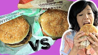 IMPOSSIBLE WHOPPER vs Whopper  Trying Burger Kings New Meatless Burger [upl. by Llerahs]