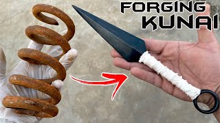 Rusty Coil Spring FORGED into a KUNAI [upl. by Notlek]