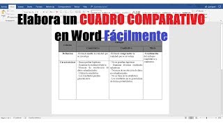 CÓMO HACER UN CUADRO COMPARATIVO EN WORD FÁCILMENTE [upl. by Kyre291]