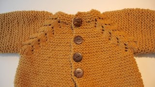 How to knit baby sweatercardigan top down Garter Stitch [upl. by Lovel]