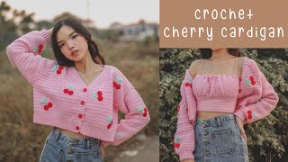 Crochet Crop Cherry Cardigan Tutorial  Chenda DIY [upl. by Katalin]