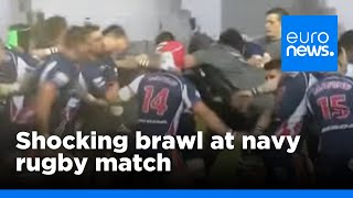 Britain vs France navy rugby match descends into brawl  euronews 🇬🇧 [upl. by Hctud]