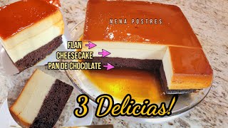 3 DELICIAS  TRI IMPOSIBLE  FLAN CHEESECAKE PASTEL DE CHOCOLATE  CHOCOFLAN [upl. by Alys]