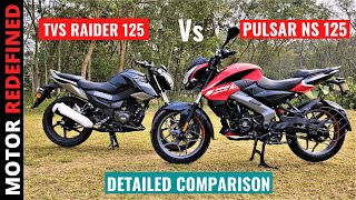 Finally TVS Raider 125 Vs Pulsar NS 125 Detailed Comparison  Every Small Details  Motor Redefined [upl. by Odragde]