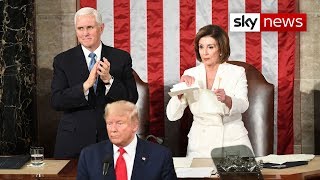 Nancy Pelosi rips up Donald Trumps State of the Union speech behind his back [upl. by Borreri]