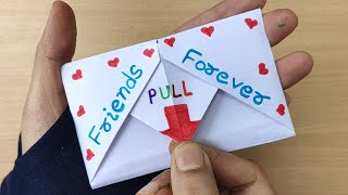 DIY SURPRISE MESSAGE CARD FOR FRIENDSHIP DAY  Pull Tab Origami Envelope Card  Friendship Day Card [upl. by Alegre]