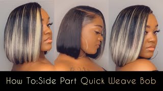 HOW TO SIDE PART QUICK WEAVE BOB HIGHLY REQUESTED  STEP BY STEP HAIR TUTORIAL [upl. by Bik]