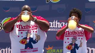 Badlands chugging lemonade 2021 Nathans hot dogs chugging competition [upl. by Haldes821]