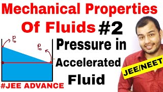 Class 11 chap 10  Fluids 02  Variation Of Pressure in an Accelerated Fluid JEE MAINS  NEET [upl. by Trebbor900]