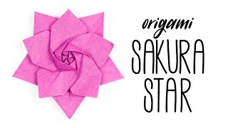 Origami Sakura Star Tutorial Ali Bahmani  Paper Kawaii [upl. by Kincaid]