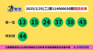 【大樂透開獎】2025225二第114000030期開獎結果｜民視新聞｜ [upl. by Gaulin265]