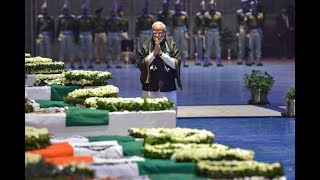 Pulwama Attack PM Modi Pays Tribute to Mortal Remains of Martyrs at Delhi Airport [upl. by Imerej871]