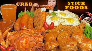 Stick Food Mukbang  Eating Super Spicy Noodles  Chicken Adobo  Fried Crab  Fish Ball  Sausages [upl. by Loria236]