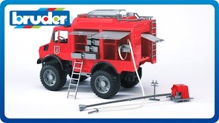 Bruder Toys MB Unimog Fire Rescue Truck w Accesories and Light amp Sound Module 02480 [upl. by Aicilanna987]