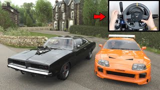 Forza Horizon 4 Doms Dodge Charger vs Paul Walker Toyota Supra Steering Wheel  Shifter Gameplay [upl. by Luing]