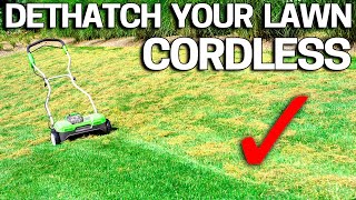 How to Dethatch an UGLY LAWN NOW CORDLESS [upl. by Moriah]