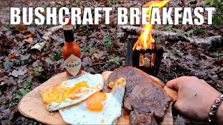 Campfire Cooking  Bushcraft Breakfast  Steak amp Eggs [upl. by Idnal226]