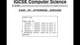 Pseudocode CASE Statement  IGCSE Computer Science Tutorial [upl. by Ennaisoj802]