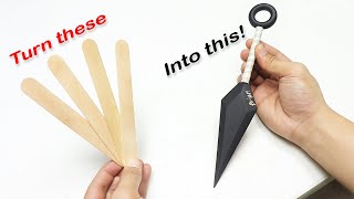 How to make Popsicle Stick KUNAI knife without using power tools  Realistic design [upl. by Enel]