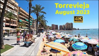 4K Torrevieja Costa Blanca Spain⎮August 2023⎮Saturday Midday Walking Tour⎮Playa del Cura 🇪🇸 [upl. by Jadwiga]