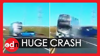 Terrifying Moment DoubleDecker Bus Crashes into SUV in England [upl. by Marou]