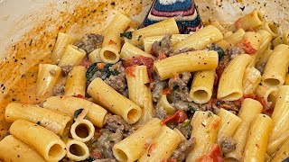 One Pot Creamy Tuscan Italian Sausage Pasta [upl. by Einallem]