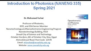 Introduction to Photonics Spring 2021 [upl. by Thora]