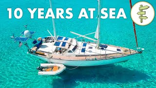 Living on a SelfSufficient Sailboat for 10 Years  FULL TOUR [upl. by Namyh]