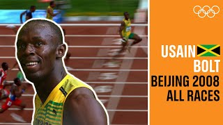 ALL of USAIN BOLTs 🇯🇲 individual races at Beijing 2008 [upl. by Aipmylo]