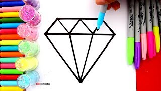 Aprende a dibujar un DIAMANTE DE COLORES con BRILLANTINA  How to Draw a Diamond Glitter of [upl. by Aidnac623]