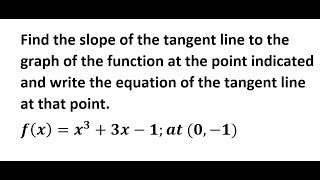 Calculus  Equation  Slope of a tangent line at a point [upl. by Pontius]