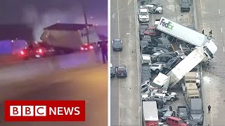 Driver captures deadly 100vehicle Texas pileup  BBC News [upl. by Urdna]