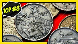 🚩 TOP 8 Monedas ESPAÑOLAS mas VALIOSAS 19391975  PESETAS El Mundo de las Monedas [upl. by Llenahs]