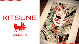 How to draw a stunning Kitsune Mask part 1 [upl. by Drabeck]