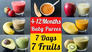 7 Fruit Purees for 4 to 12 Month Babies  Stage 1 Homemade Baby Food  7 Fruit Purees for 7 Days [upl. by Aliza]