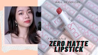 Eng CC Swatch amp Review Full 20 Colors ROMAND ZERO MATTE LIPSTICK  Trang [upl. by Anilrats]