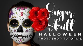 Halloween Photoshop Tutorial Sugar Skull Face Paint [upl. by Berky]