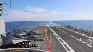 Mig29K successfully trapped on Indian Navys aircraft carrier INS Vikramaditya in the Arabian Sea [upl. by Notreb45]