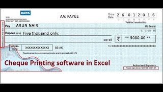 Cheque Printing software in EXCEL [upl. by Dogs977]