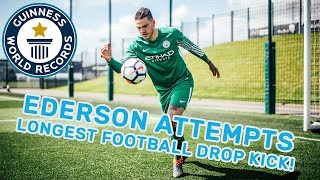 Ederson Longest Football Drop Kick  Guinness World Records [upl. by Ahslek]