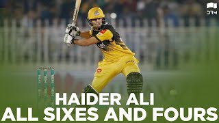 Haider Ali All Sixes And Fours In HBL PSL 2020  MB2T [upl. by Ellebana]