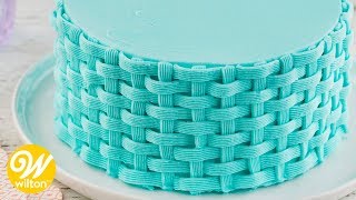 How to Pipe a Buttercream Basketweave Cake Design  Wilton [upl. by Adnirak]