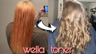 TONING ORANGE HAIR WITH WELLA T14 amp 050  Sara Lynn [upl. by Aivatal758]