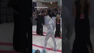 Lil Nas X covers body in silver paint rhinestones for 2023 Met Gala Shorts [upl. by Ovid13]